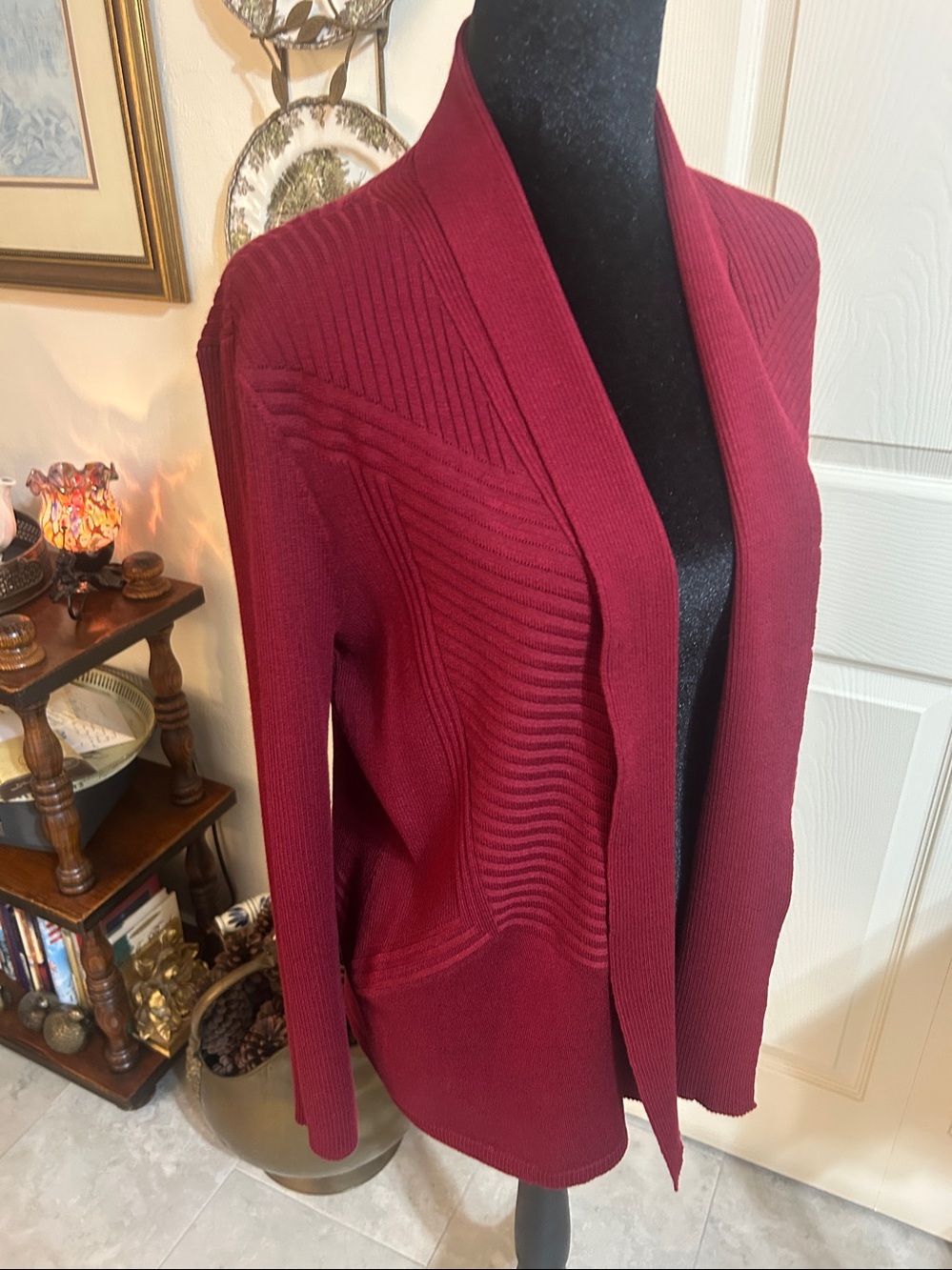 89th & Madison Open-Front Ribbed Cardigan - Wine - Picture 2 of 6